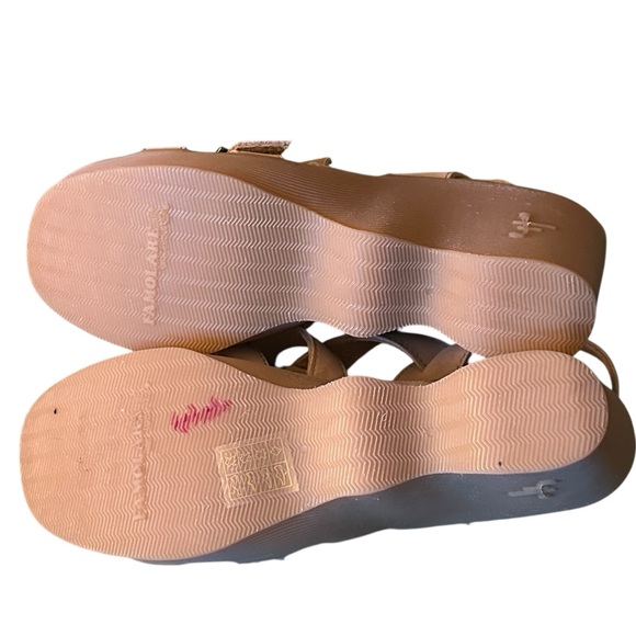 Famolare Wedge Sandals Strappy Shoes Tan Leather Wavy Platform Size 10 - Picture 7 of 11